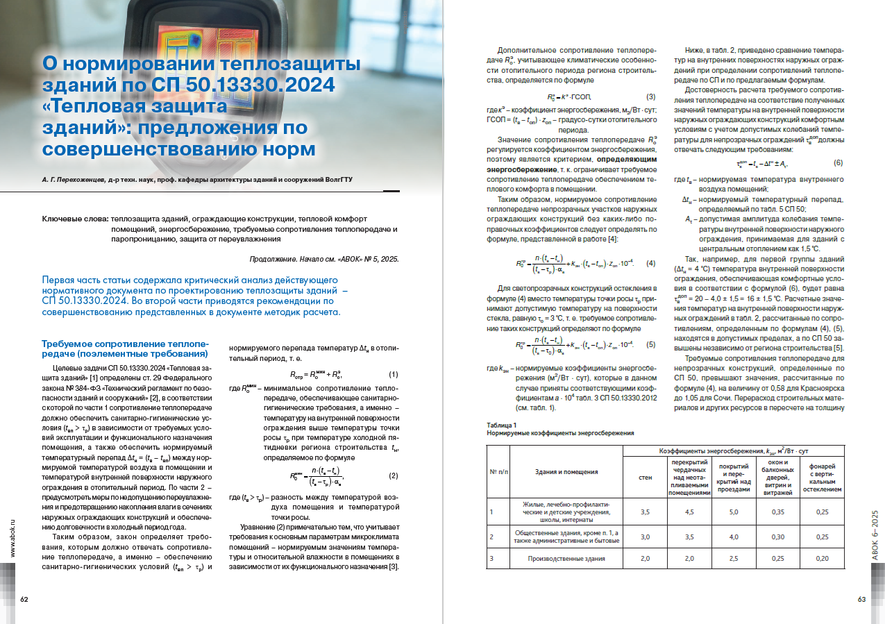 О нормировании теплозащиты зданий по СП 50.13330.2024 «Тепловая защита зданий»: предложения по совершенствованию норм