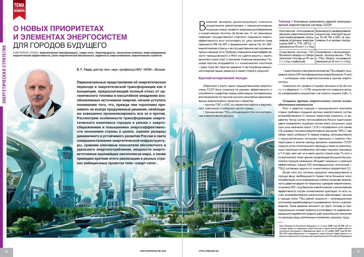 О новых приоритетах и элементах энергосистем для городов будущего